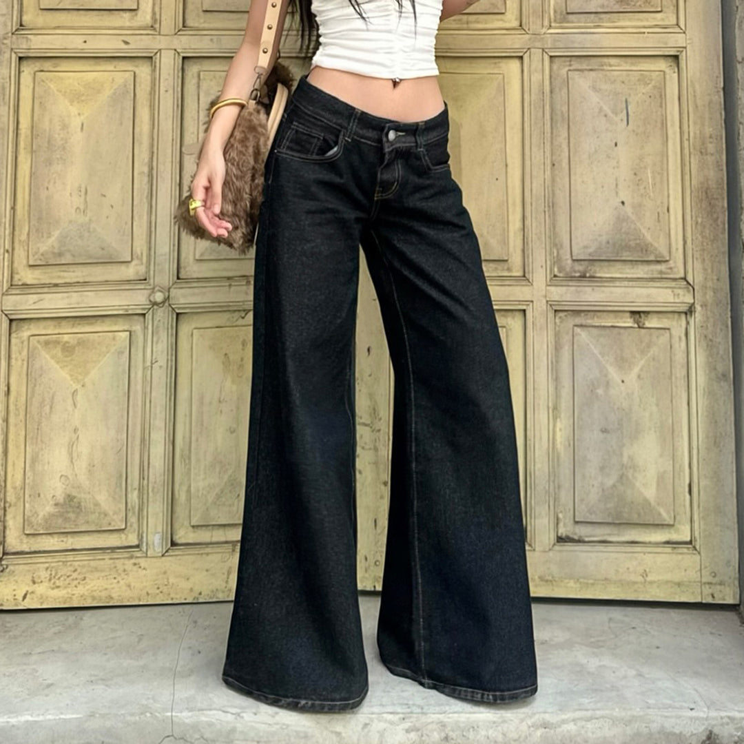Damen nan weite Highwaist-Jeans mit weitem Bein, hohem Bund und Kontraststeppung Echo Archiv