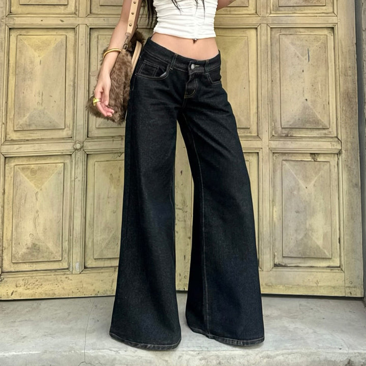 Damen nan weite Highwaist-Jeans mit weitem Bein, hohem Bund und Kontraststeppung Echo Archiv