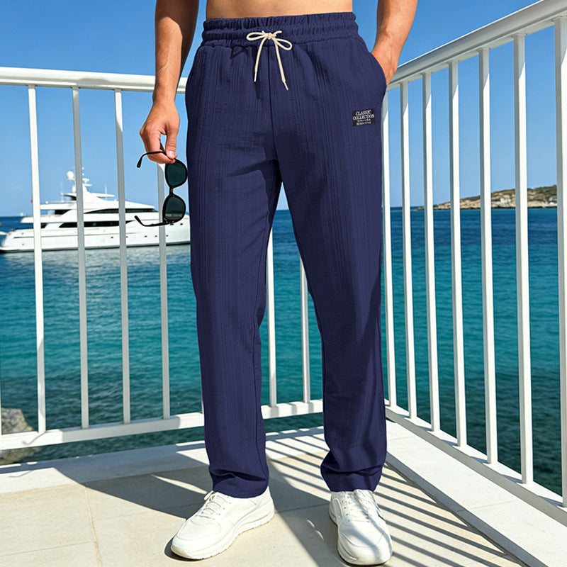 Herren Relaxed-Freizeithose mit Leinenoptik, elastischem Bund und Kordelzug Echoarchiv