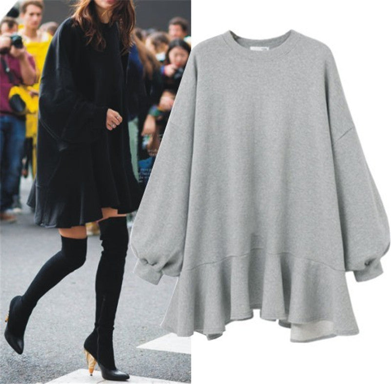 Damen nan oversized Sweatshirtkleid mit Volantsaum und Ballonärmeln Echo Archiv
