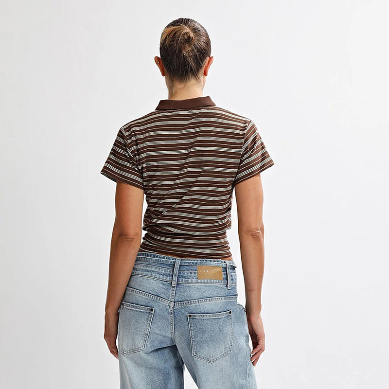 Damen lässiges gestreiftes Kurzarmshirt Echo Archiv