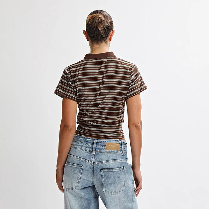 Damen lässiges gestreiftes Kurzarmshirt Echo Archiv