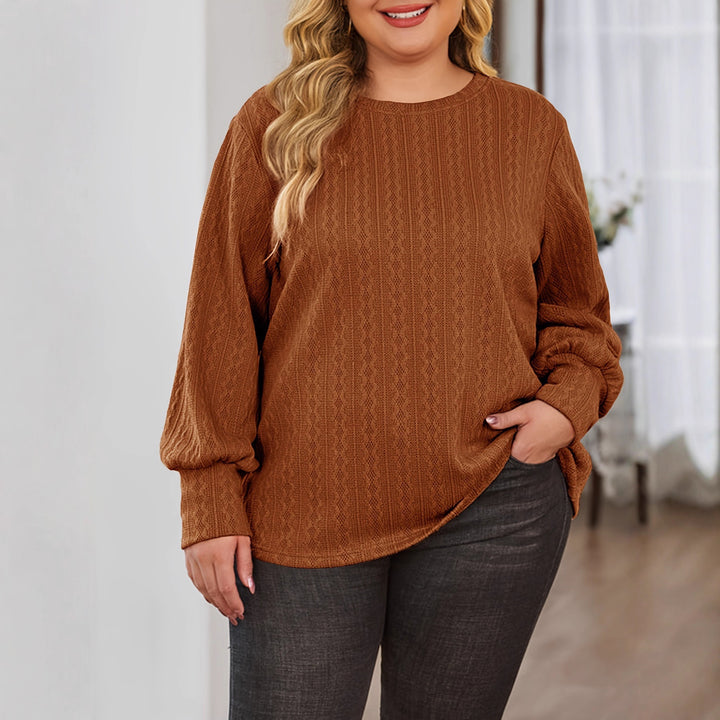 Damen Texturierter Oversize-Strickpullover mit Rundhalsausschnitt und Ballonärmeln Echoarchiv
