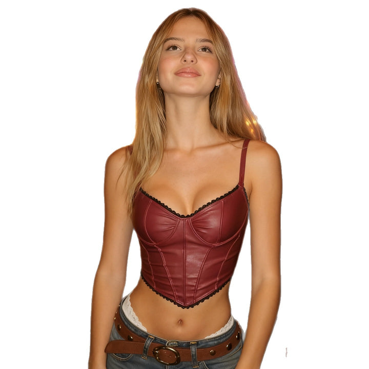 Damen Kunstleder Bustier mit verführerischen Spitzenakzenten Echo Archiv