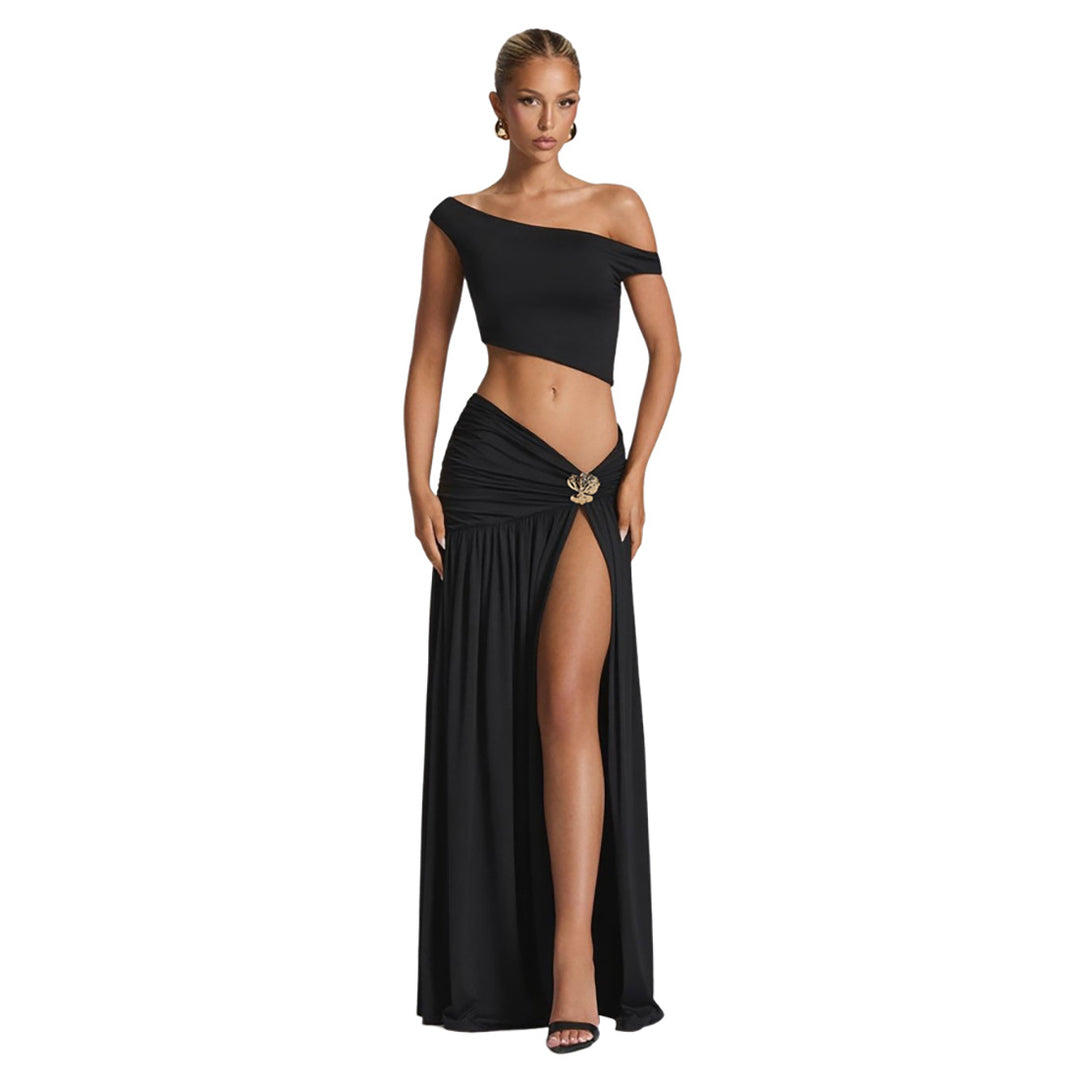 Damen Elegantes Crop Top und Hochgeschnittener Maxi-Rock Set Echo Archiv