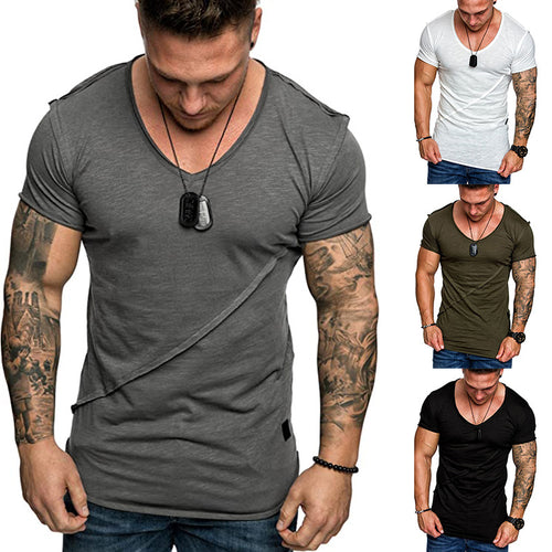 Herren V-Ausschnitt T-Shirt aus hochwertiger Baumwolle mit strukturierter Oberfläche Echoarchiv