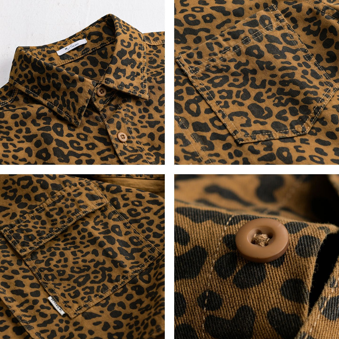 Damen Oversized Hemdjacke im Leo‑Design mit aufgesetzten Taschen Echoarchiv