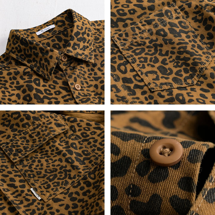 Damen Oversized Hemdjacke im Leo‑Design mit aufgesetzten Taschen Echoarchiv