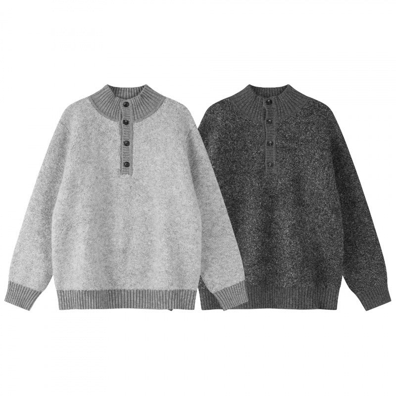 Unisex Boxy-Strickpullover mit Henley-Knopfleiste und hochgezogenem Rippkragen Echo Archiv