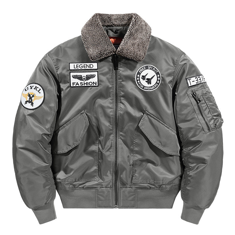 Herren -isolierte Pilot-Aviator-Bomberjacke mit Kunstschaffellkragen, Patches, Applikationen und einer Utility-Tasche am Ärmel Echo Archiv
