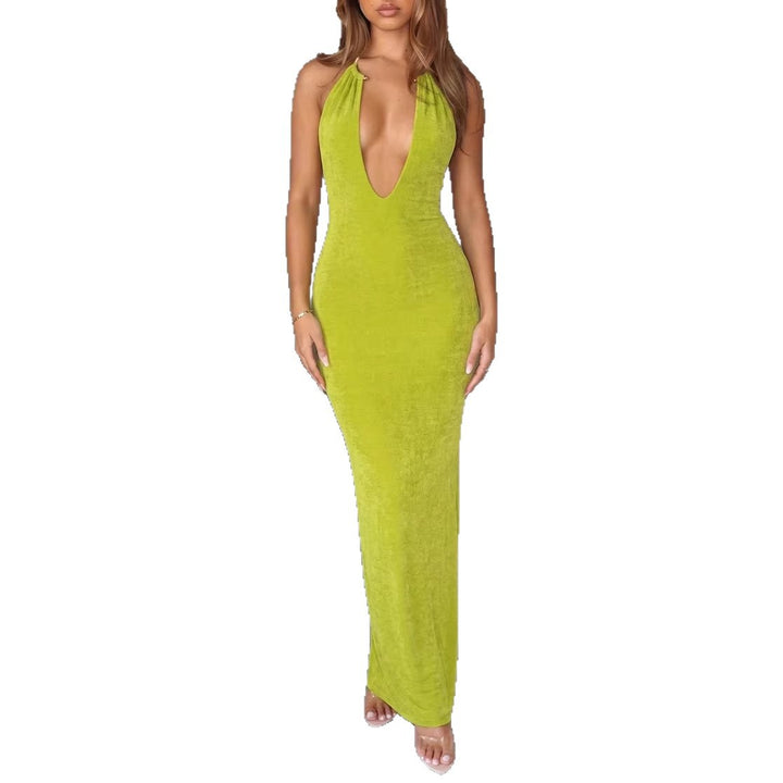 Damen Elegantes Maxikleid mit tiefem V-Ausschnitt und figurbetontem Schnitt Echo Archiv