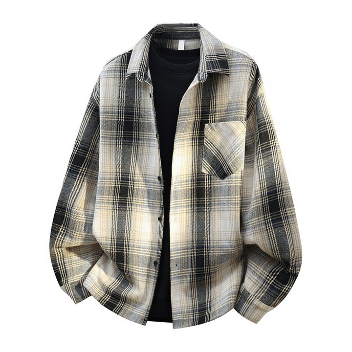 Herren Oversize karierte Flanellhemdjacke mit Brusttasche & abgerundetem Saum Echo Archiv