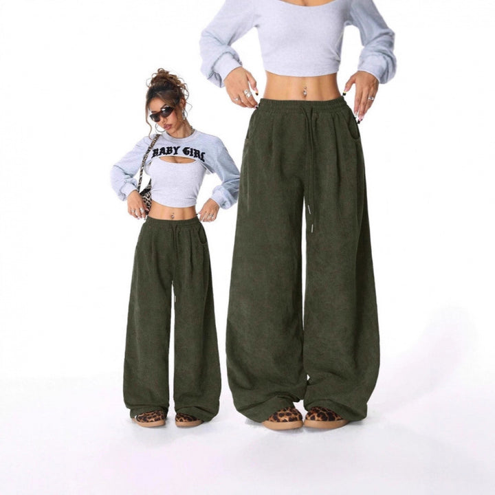 Damen Weite Cordhose mit hohem elastischem Bund und Kordel Echo Archiv