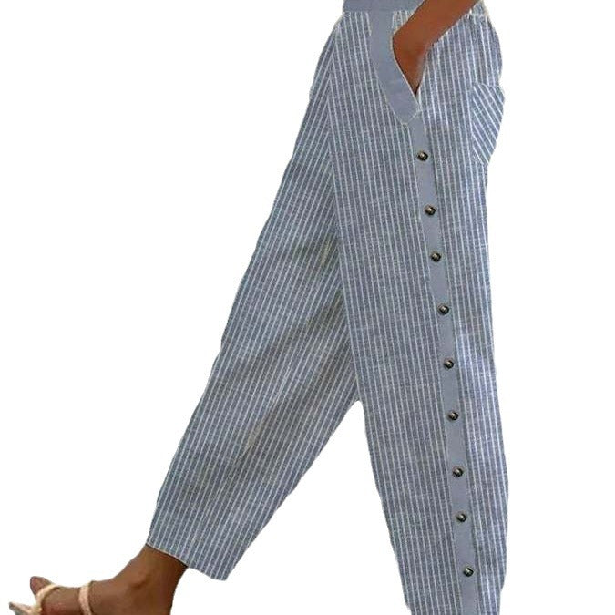 Damen Culotte-Hosen mit hohem elastischem Bund, seitlichem Knopfverschluss und Taschen – Avélisse