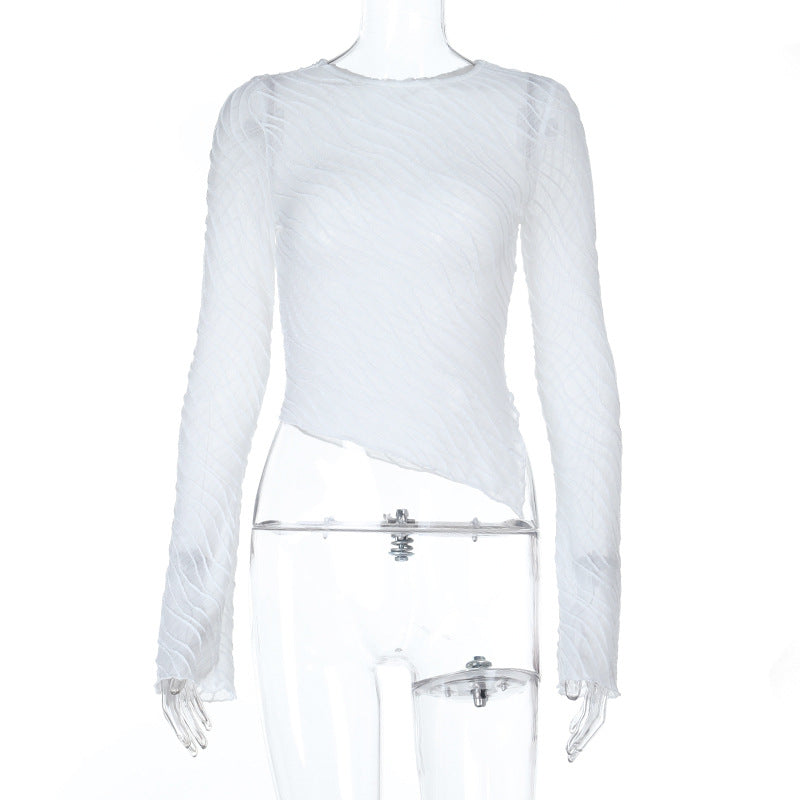 Damen Elegantes Langarm Transparenttop mit strukturiertem Design Echo Archiv