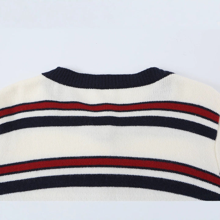 Damen Gestreifte Strickjacke mit Knopfleiste und geripptem Saum Echo Archiv