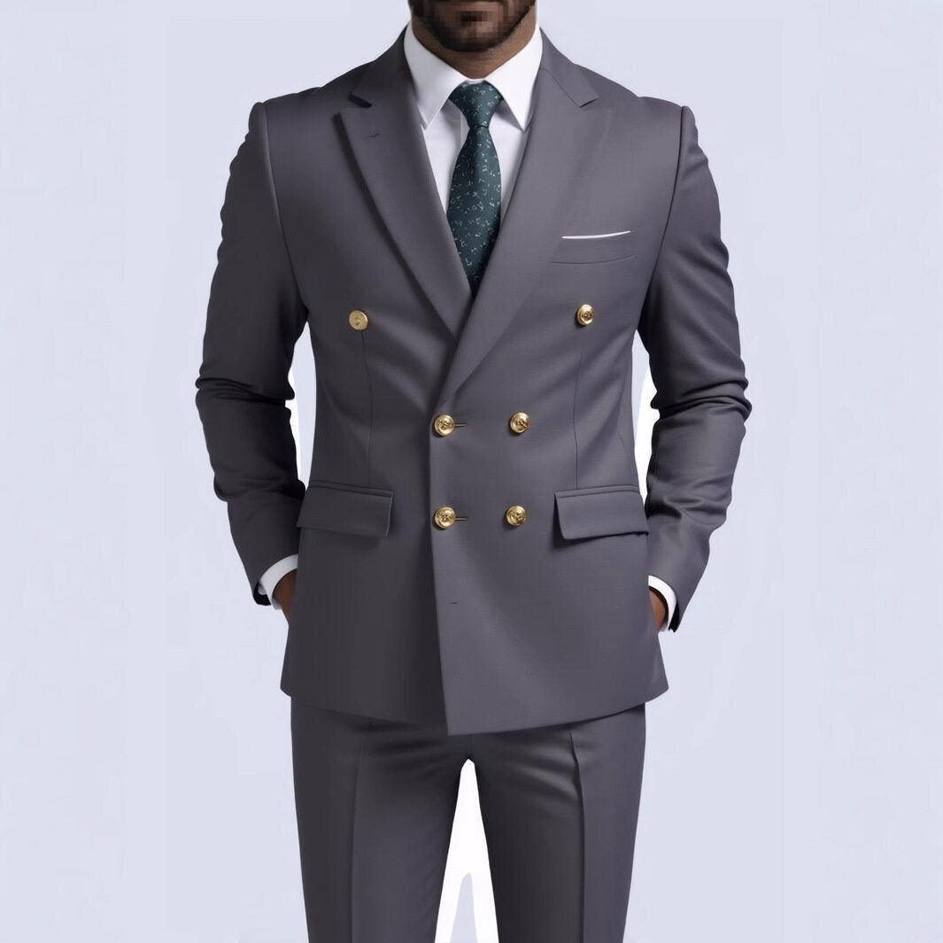 Herren nan doppelreihiger Slim-Fit Anzug mit goldenen Zierknöpfen und schmaler Businesshose Echo Archiv