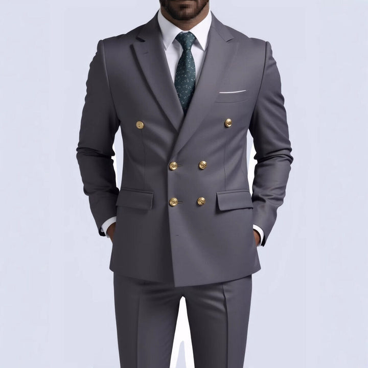 Herren nan doppelreihiger Slim-Fit Anzug mit goldenen Zierknöpfen und schmaler Businesshose Echo Archiv