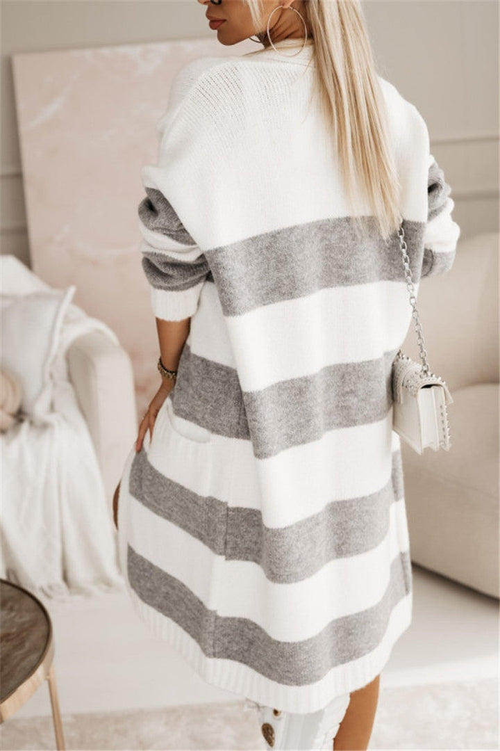 Damen lässiger Strickmantel mit großen Streifen – Veloura