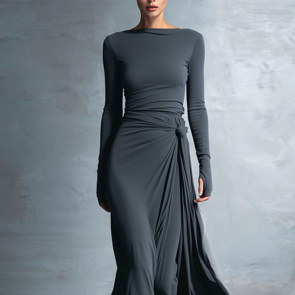 Damen elegantes Abendkleid mit langem Arm und Wickeldesign Echo Archiv