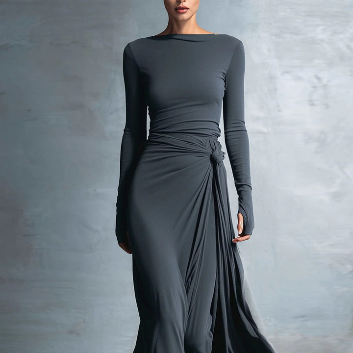 Damen elegantes Abendkleid mit langem Arm und Wickeldesign Echo Archiv