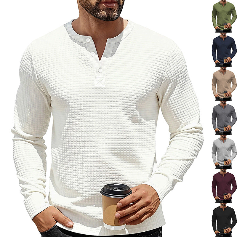 Herren nan strukturiertes Henley-Langarmshirt aus Waffelstrick mit Stehkragen und schmaler Silhouette Echo Archiv
