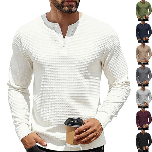 Herren nan strukturiertes Henley-Langarmshirt aus Waffelstrick mit Stehkragen und schmaler Silhouette Echo Archiv