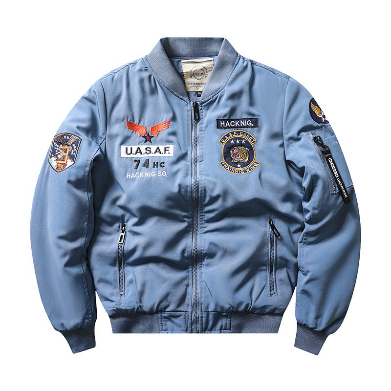 Herren  Insignia-bestickte leichte Pilot Bomberjacke mit Reißverschlussärmel Utility-Tasche Echo Archiv