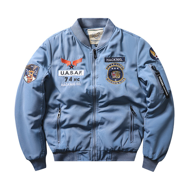 Herren  Insignia-bestickte leichte Pilot Bomberjacke mit Reißverschlussärmel Utility-Tasche Echo Archiv