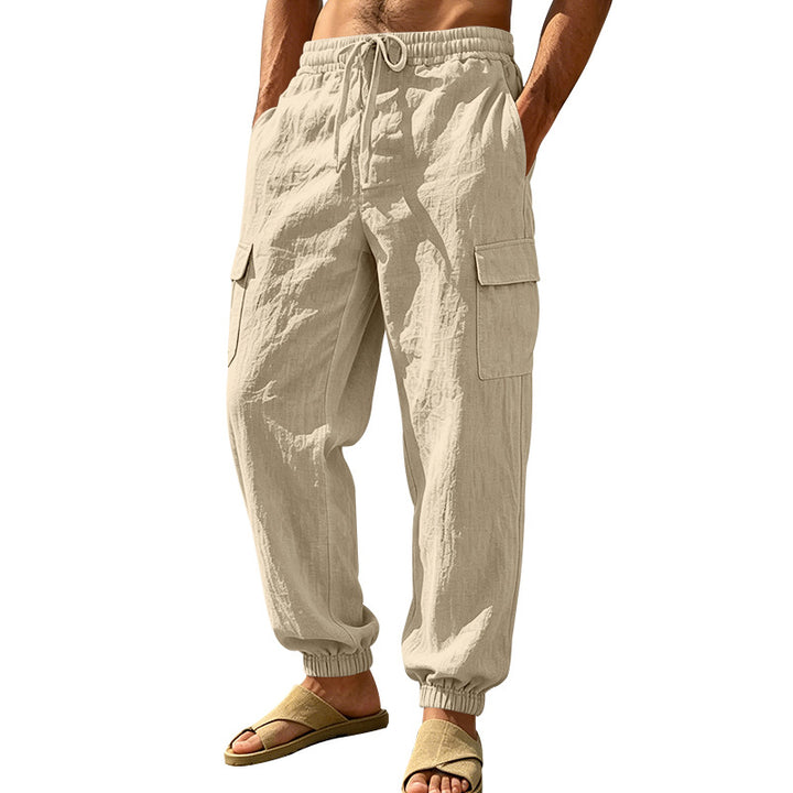 Herren nan leichte Cargo-Joggerhose aus Leinenmischung mit elastischem Tunnelzugbund, aufgesetzten Klappentaschen und gerippten Beinabschlüssen Echo Archiv