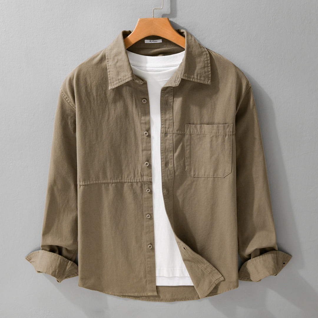 Herren Leichtes Hemdjacken-Overshirt aus gewaschenem Baumwoll-Twill mit Brusttasche Echoarchiv