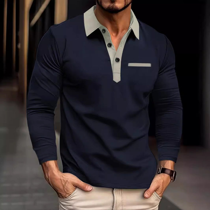 Herren Langarm Poloshirt mit modernem Kragen und praktischer Brusttasche Echoarchiv