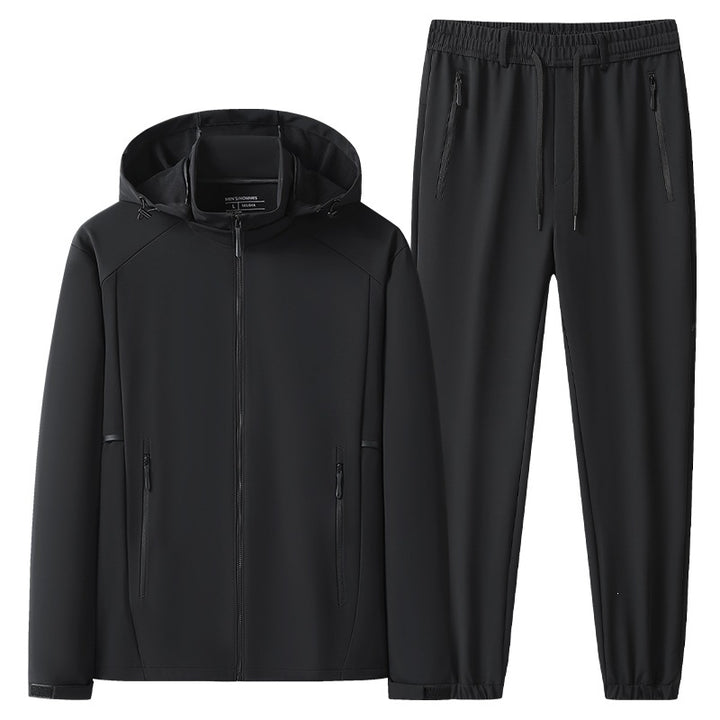 Herren Wetterfester Softshell-Trainingsanzug mit Kapuzen‑Zipjacke, Reißverschluss‑Taschen & konischer Jogginghose Echoarchiv