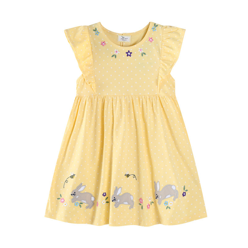 Mädchen Sommerkleid mit verspielten Hasen- und Blumenstickereien Echo Archiv