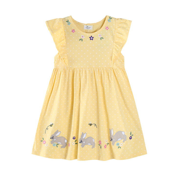 Mädchen Sommerkleid mit verspielten Hasen- und Blumenstickereien Echo Archiv