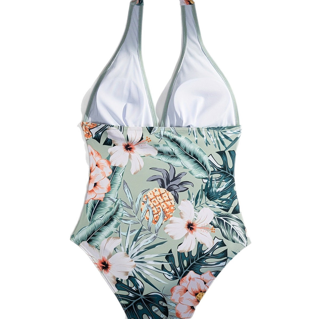 Damen Eleganter Hoch geschnittener Badeanzug mit floralem Design Echo Archiv