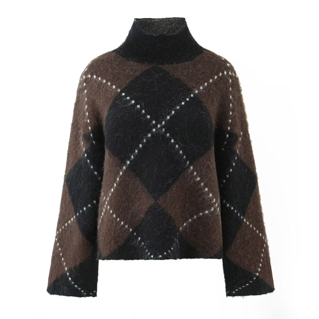 Damen Grobgestrickter Rollkragenpullover mit Argyle‑Muster Echo Archiv