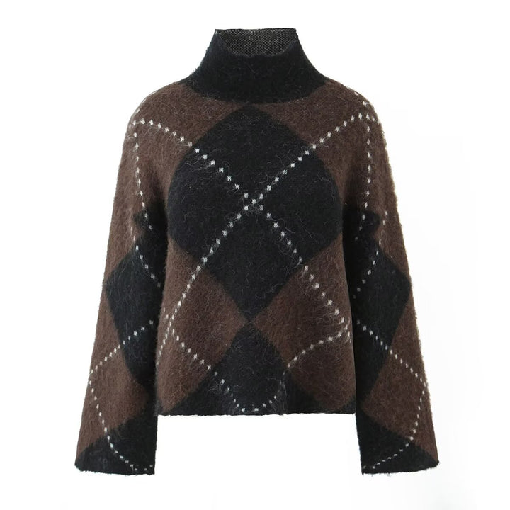 Damen Grobgestrickter Rollkragenpullover mit Argyle‑Muster Echo Archiv