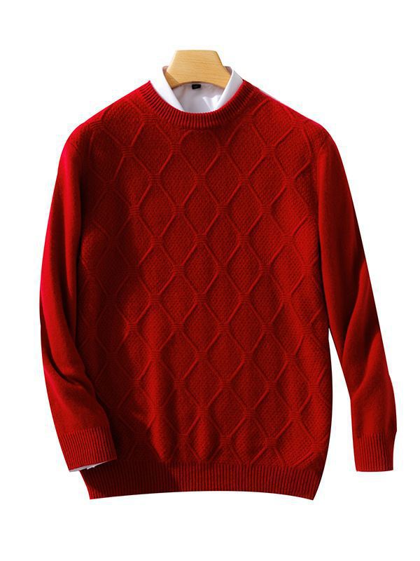 Herren Strukturierter Rauten‑Strickpullover mit Rundhalsausschnitt und kaschmirähnlicher Weichheit Echoarchiv