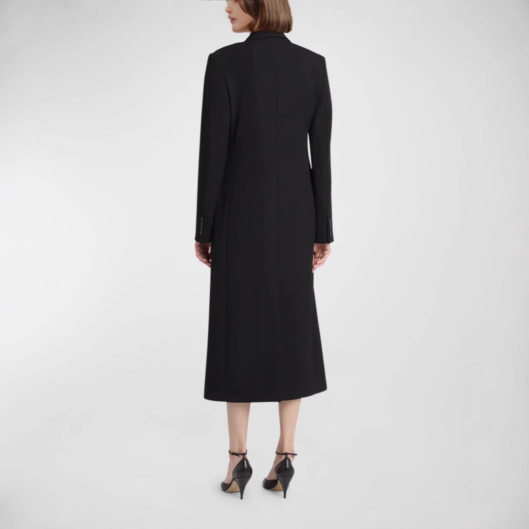 Damen Midilanger Doppelreihiger Blazer‑Mantel mit strukturierter Schulter und schlanker Passform Echoarchiv