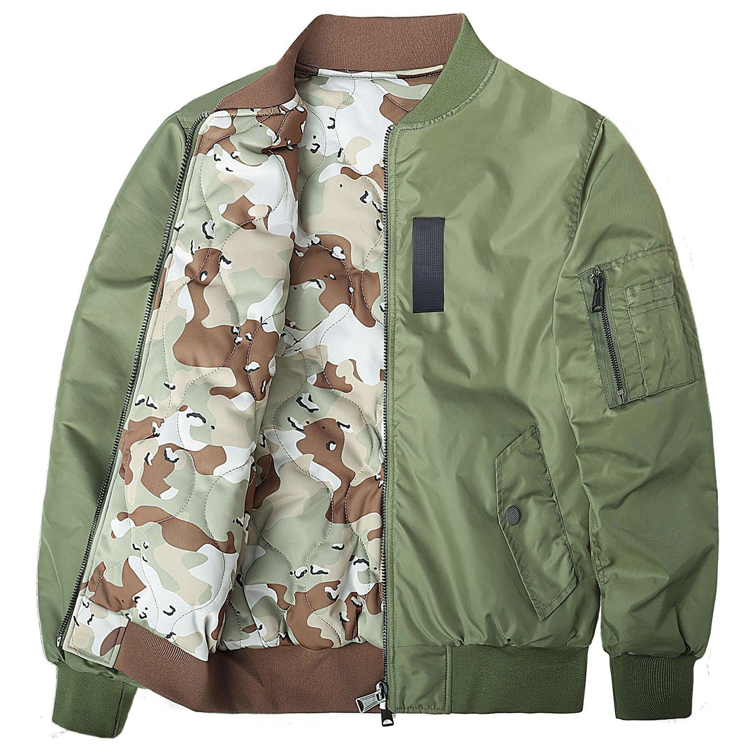Men's Reversible Quilted-Lined Bomber Jacket with Sleeve Utility Pocket and Ribbed Trims – Brevano