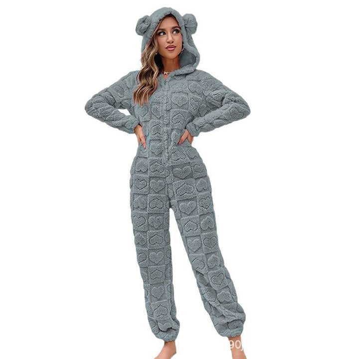 Damen Gemütlicher Fleece-Overall mit Kapuze Echoarchiv