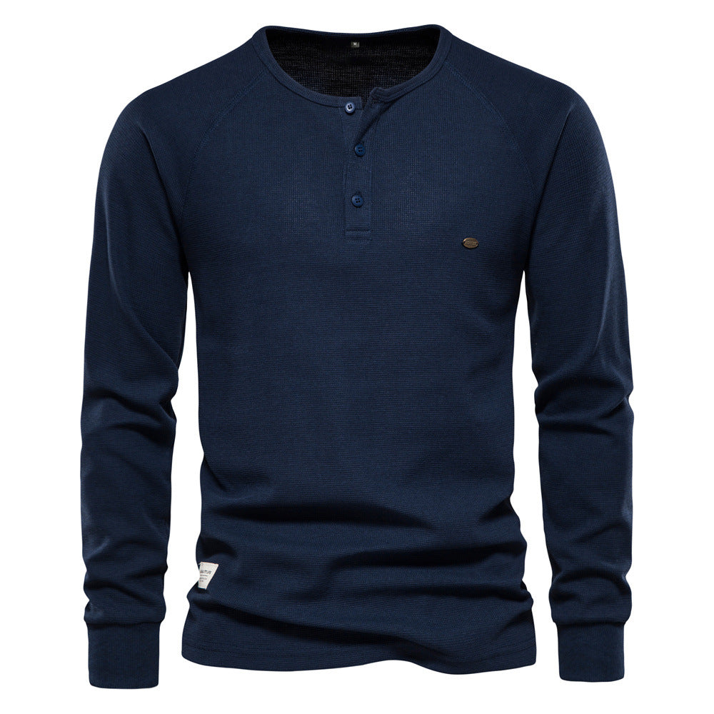 Herren Langarm-Henley-Shirt mit strukturierter Oberfläche und modischer Knopfleiste Echoarchiv
