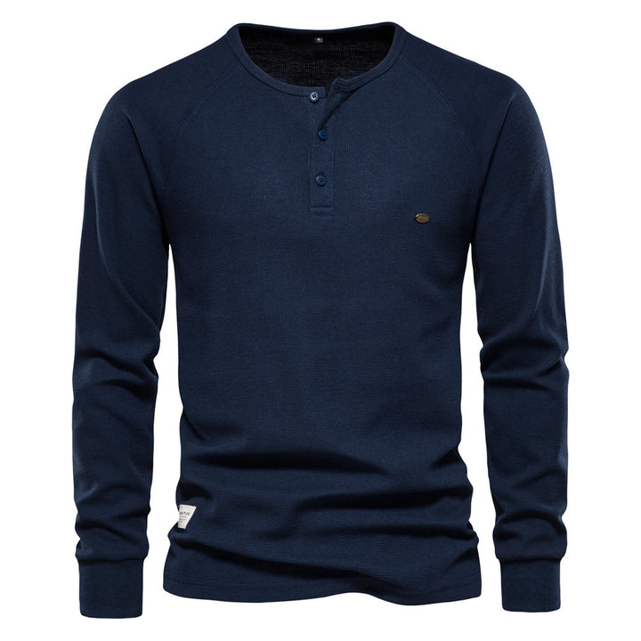 Herren Langarm-Henley-Shirt mit strukturierter Oberfläche und modischer Knopfleiste Echoarchiv