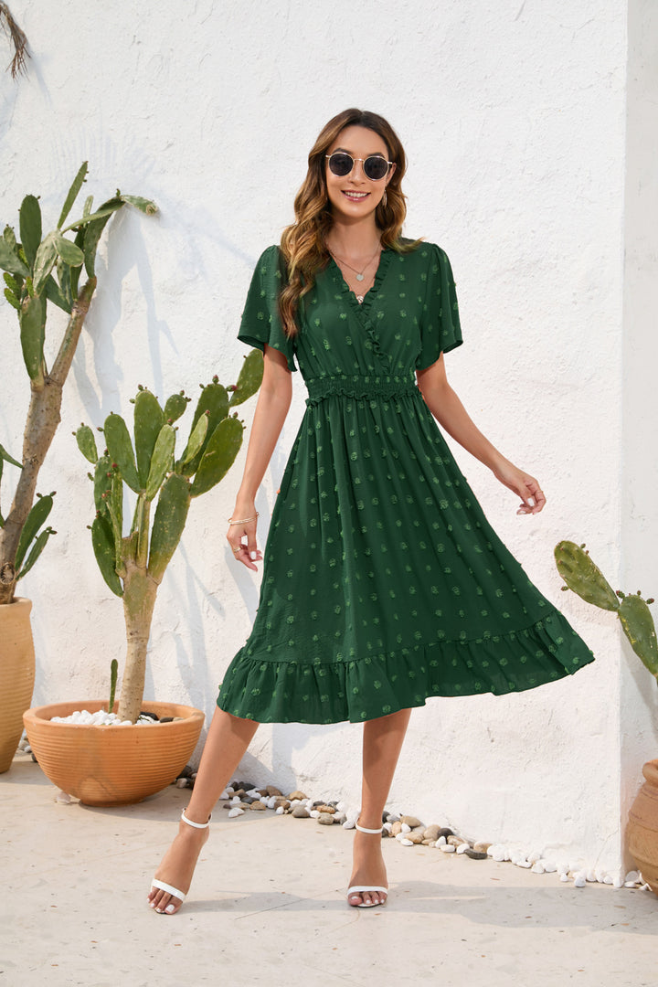 Damen Midikleid mit raffiniertem V-Ausschnitt, elastischem Taillenzug und fließendem Rock Echo Archiv
