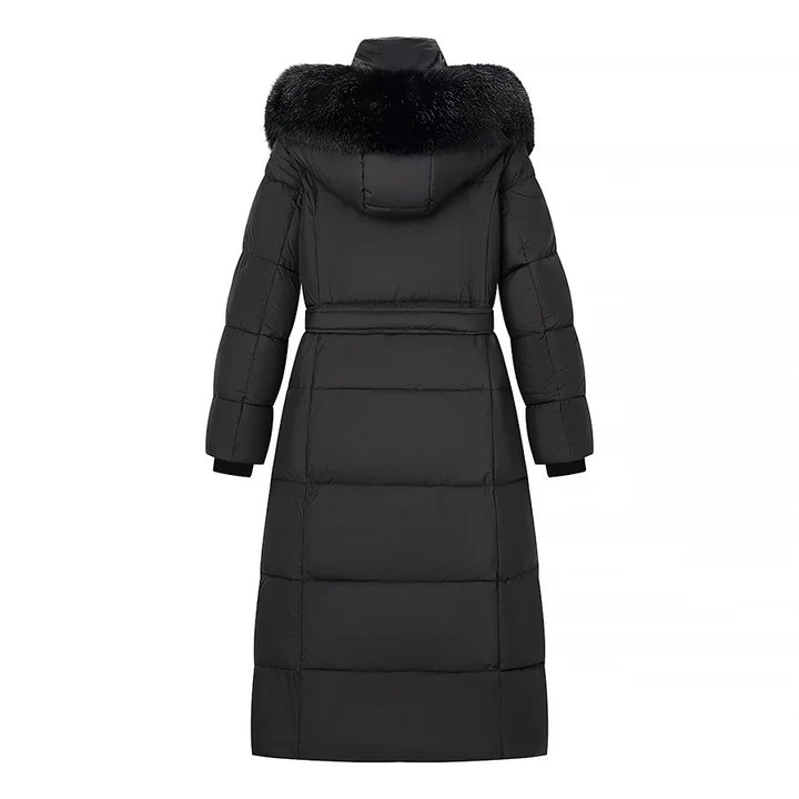 Damen nan lang geschnittener Thermosteppmantel mit separater Innenjacke, Kapuze und Bindegürtel Echo Archiv
