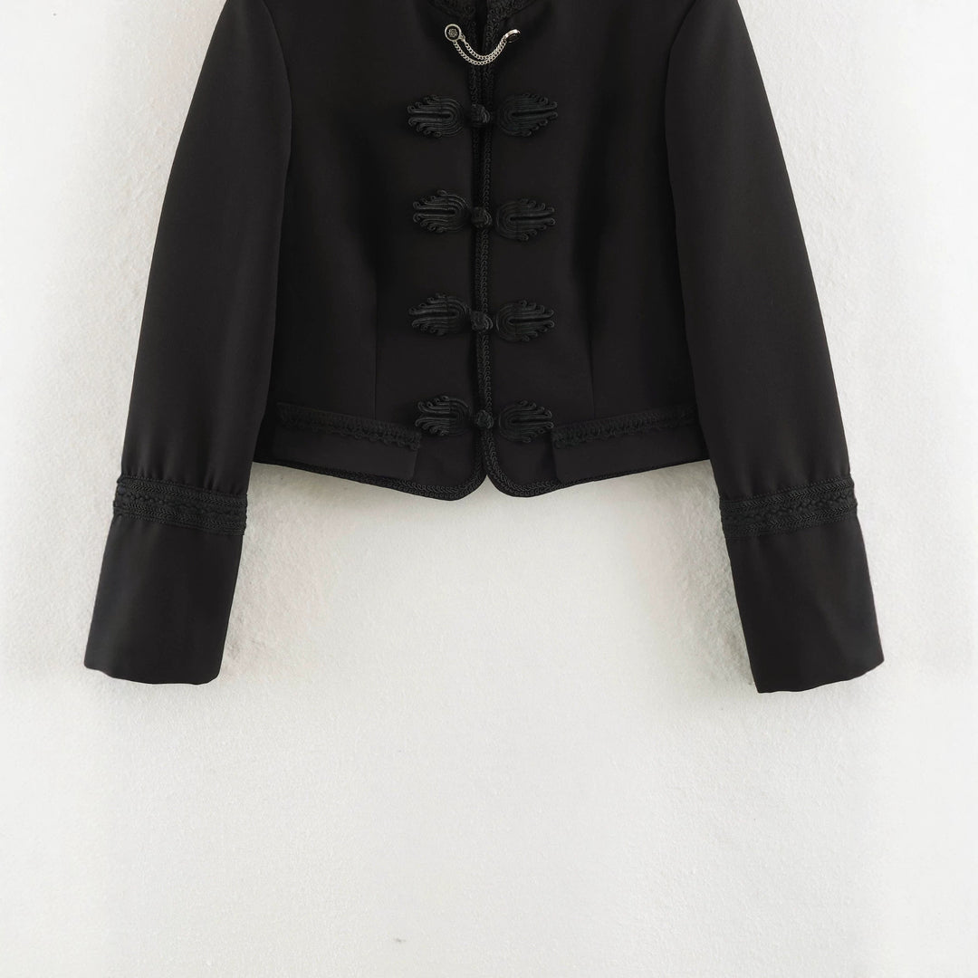 Damen Kurzblouson im Militärstil mit Mandarinkragen, Zierknoten und Epauletten Echo Archiv