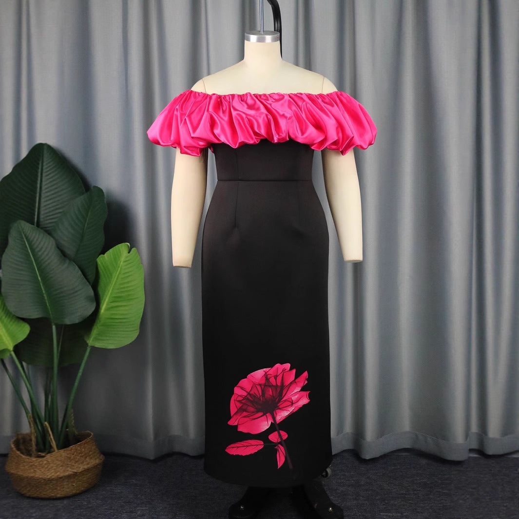 Damen elegantes Maxikleid mit voluminösem Rüschenkragen und floralem Print Echo Archiv