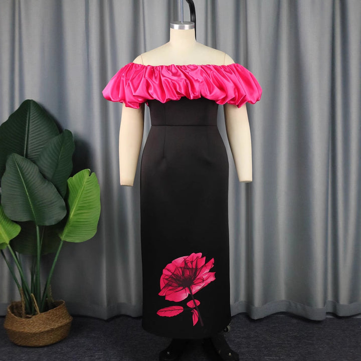Damen elegantes Maxikleid mit voluminösem Rüschenkragen und floralem Print Echo Archiv