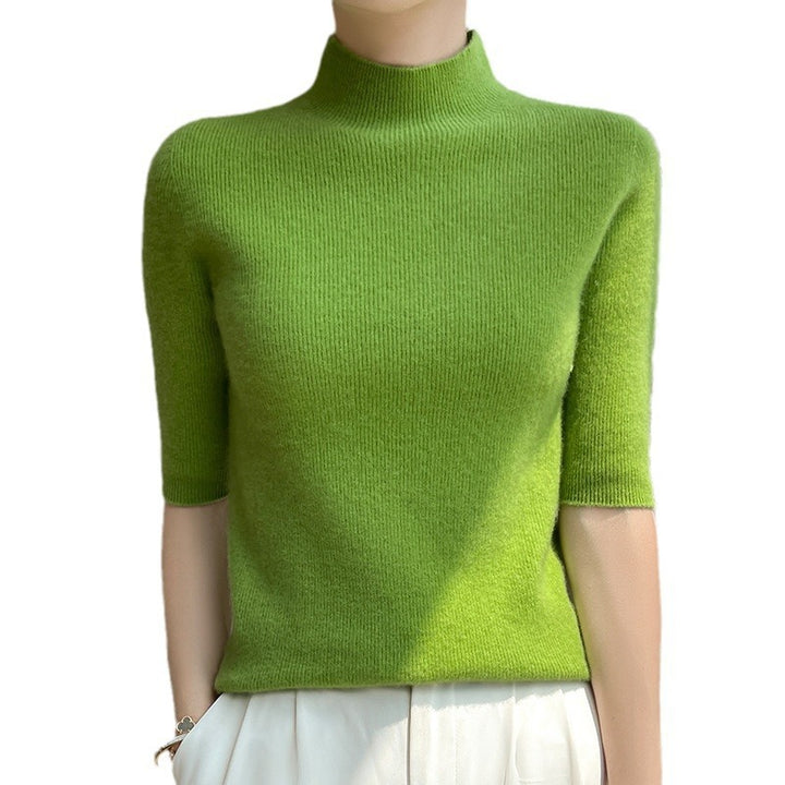 Damen Kurzarm-Mockneck-Pullover mit flauschiger Angora‑Optik Echoarchiv